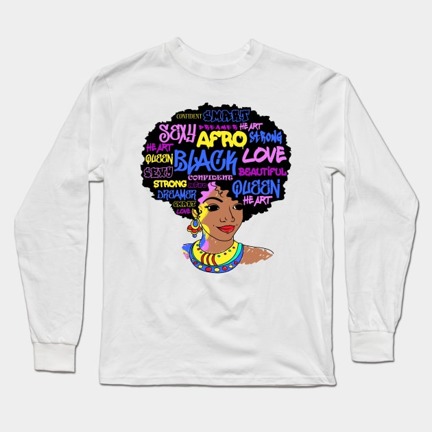 Dashiki Melanin Afro Woman Long Sleeve T-Shirt by fiar32